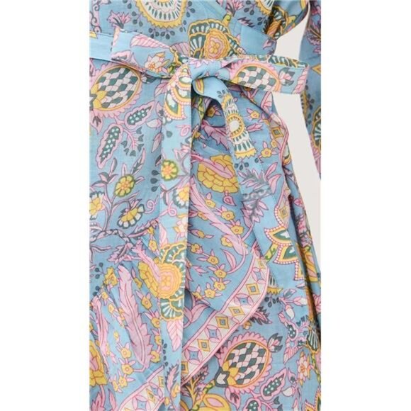 BELL Cindy Wrap Mini Dress Blue Yellow Print Retro Garden Girl Feminine Romantic - Picture 6 of 7